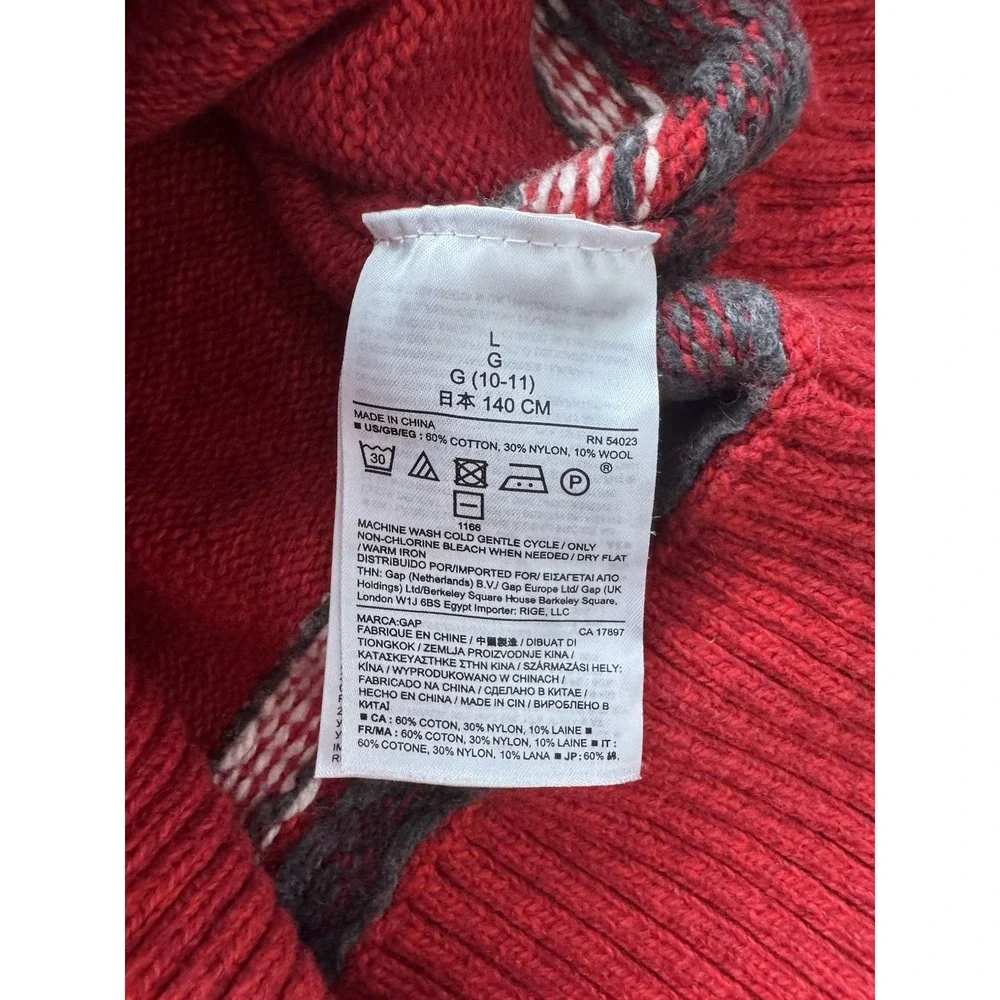 GAP Kids‎ Boys Christmas Holiday Sweater Size 8-10 Red Fair Isle Shawl Collar